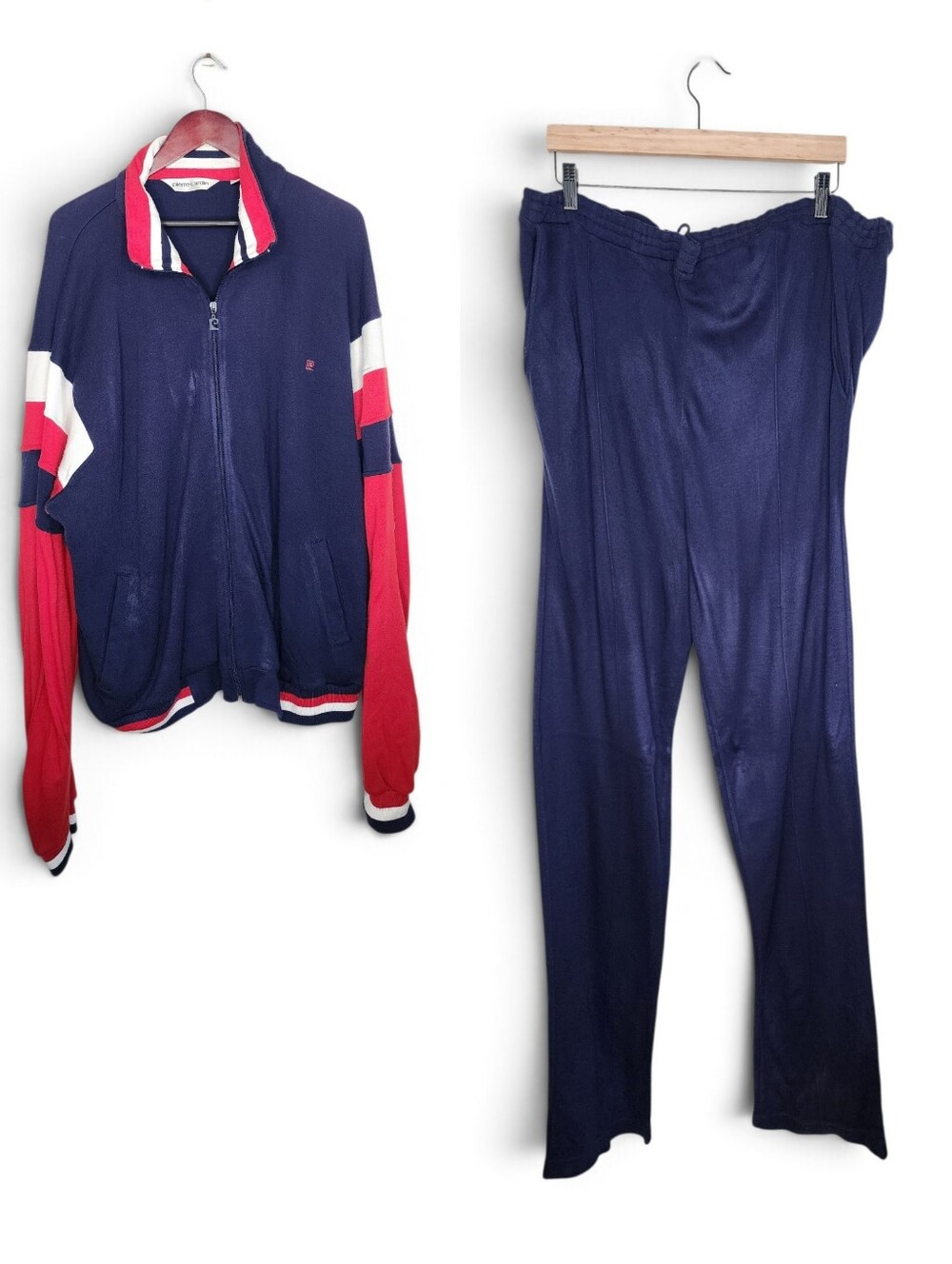 Pierre Cardin 1980s Vintage Tracksuit Pants and Jacket Navy Red White Size 3XT